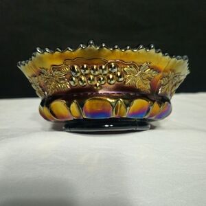 Northwood Cable & Grape Iridescent Amethyst Carnival Glass Dish Saucer